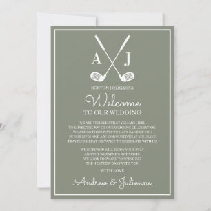 Invitation Note de bienvenue pour un mariage de golf vert sau