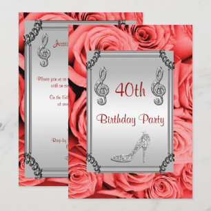 Invitation Note de musique diamant, talon aiguille et roses r