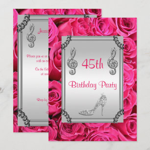 Invitation Note de musique en diamant, talon aiguille et rose
