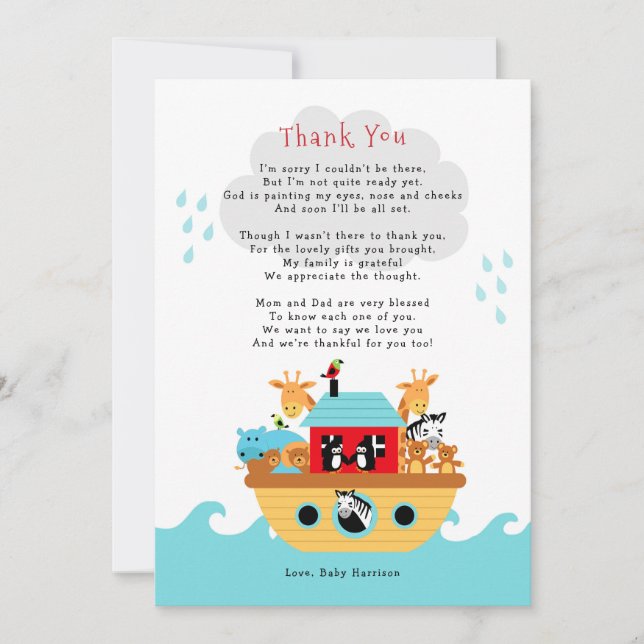 Invitation Note de remerciements de Noah pour son poème| Baby (Devant)