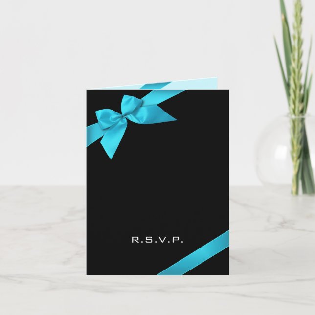 Invitation Note du ruban RSVP de turquoise (Devant)