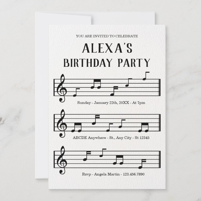 Invitation Notes de feuille de musique (Devant)