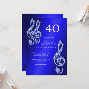 Invitation Notes de musique bleu brillant Anniversaire