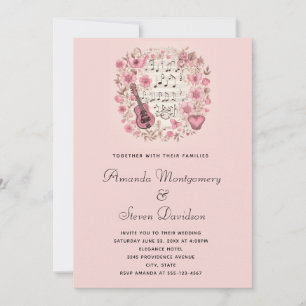 Invitation Notes de musique et fleurs Mariage de style vintag