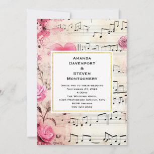 Invitation Notes de musique et roses design vintage pour mari