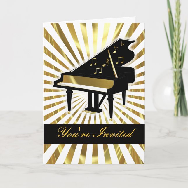 Invitation Notes de musique Gold et Black Grand Piano (Devant)