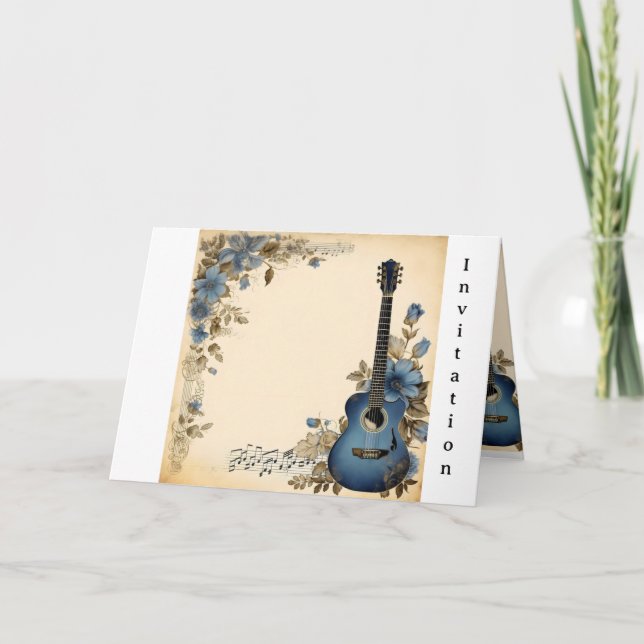 Invitation Notes de musique guitare Fleurs (Devant)