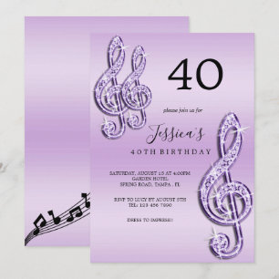 Invitation Notes de musique Lilac Glitzy Anniversaire