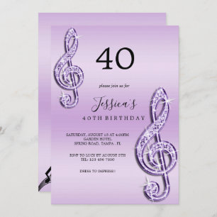 Invitation Notes de musique Lilac Glitzy Anniversaire