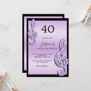 Invitation Notes de musique Lilac Glitzy Anniversaire