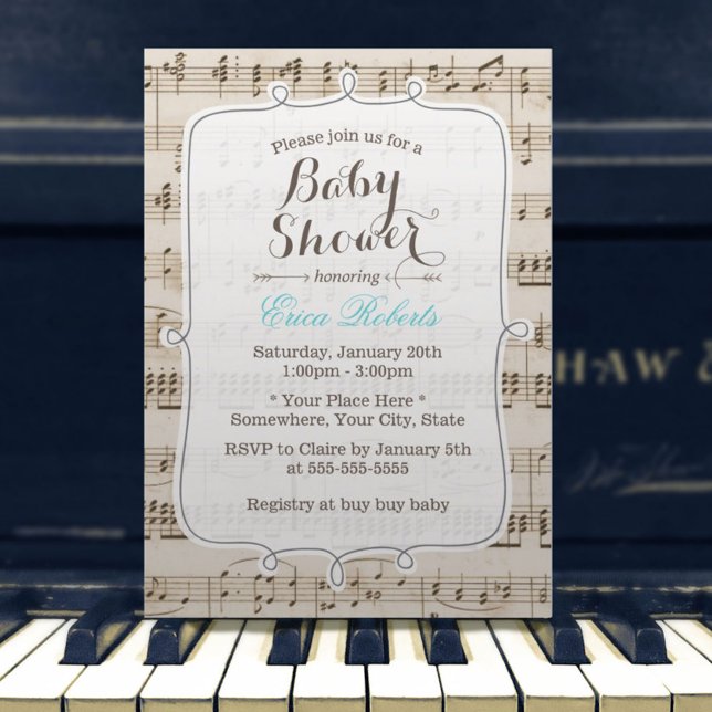 Invitation Notes de musique vintage Baby shower élégant (Créateur téléchargé)