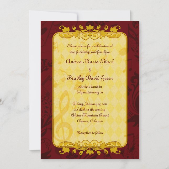 Invitation Notes musicales de Bourgogne et d'or (Devant)