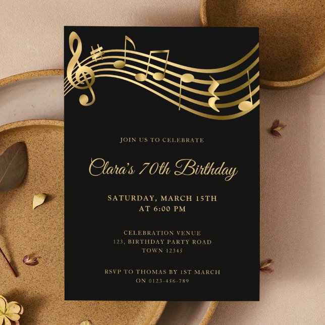 Invitation Notes musicales du 70e anniversaire Gold Elegant M (Créateur téléchargé)