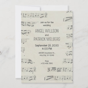 Invitation Notes musicales en papier vintage mariage