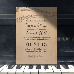 Invitation Notes musicales Mariage musical Vintage