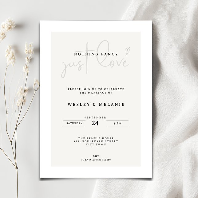Invitation Nothing Fancy Just Love Beige Elegant Wedding (Nothing fancy just love minimalist wedding invitation)