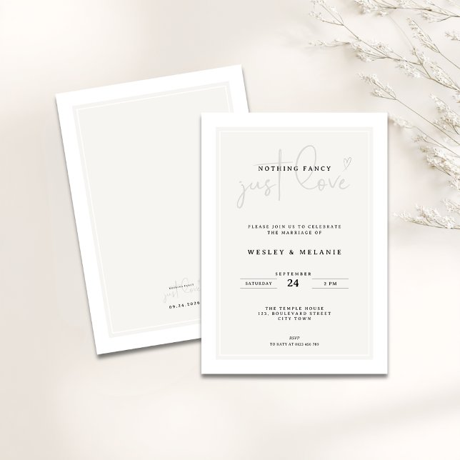 Invitation Nothing Fancy Just Love Minimal Elegant Wedding (Nothing fancy just love minimalist wedding invitation)