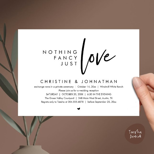 Invitation Nothing Fancy, Just Love, Modern Wedding Reception (Nothing Fancy, Just Love, Modern Wedding Reception Dinner Lunch Brunch Invitation Card Black White)