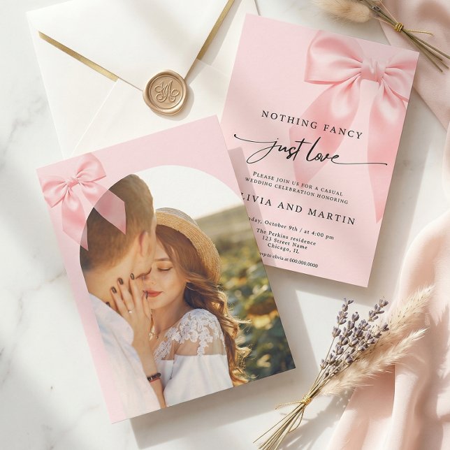 Invitation Nothing Fancy Just Love Pink Bow Photo Wedding (Créateur téléchargé)
