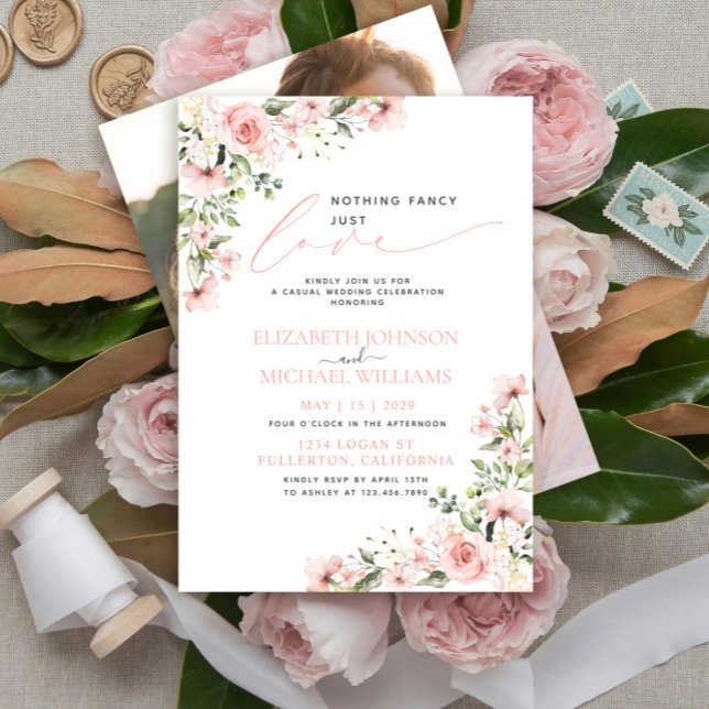 Invitation Nothing Fancy Just Love Pink Floral Photo Wedding (Créateur téléchargé)