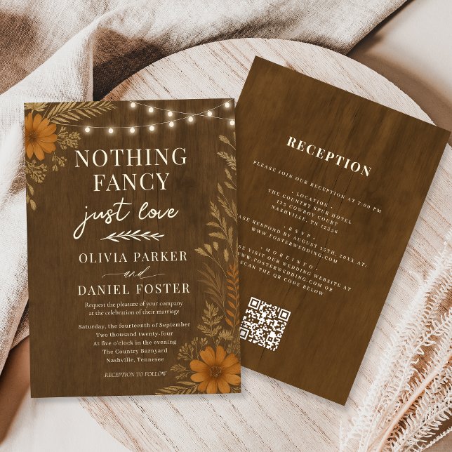 Invitation Nothing Fancy Just Love Rustic QR Code Wedding  (Créateur téléchargé)