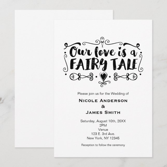 Invitation NOTRE AMOUR EST UN TALE DE FAIRY Personnalisé Mari (Devant / Derrière)