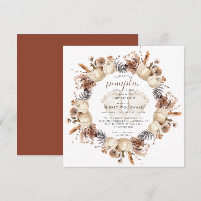 Invitation Notre Baby shower d'automne petit Citrouille (Devant / Derrière)