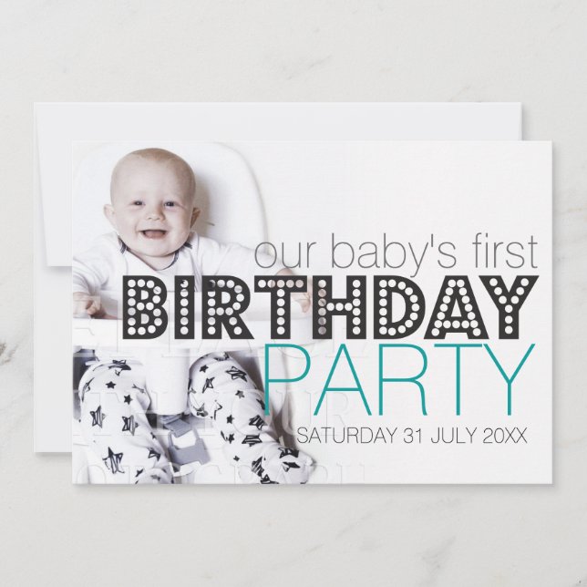 Invitation Notre Bébé élégant Turquoise Anniversaire Invitati (Devant)