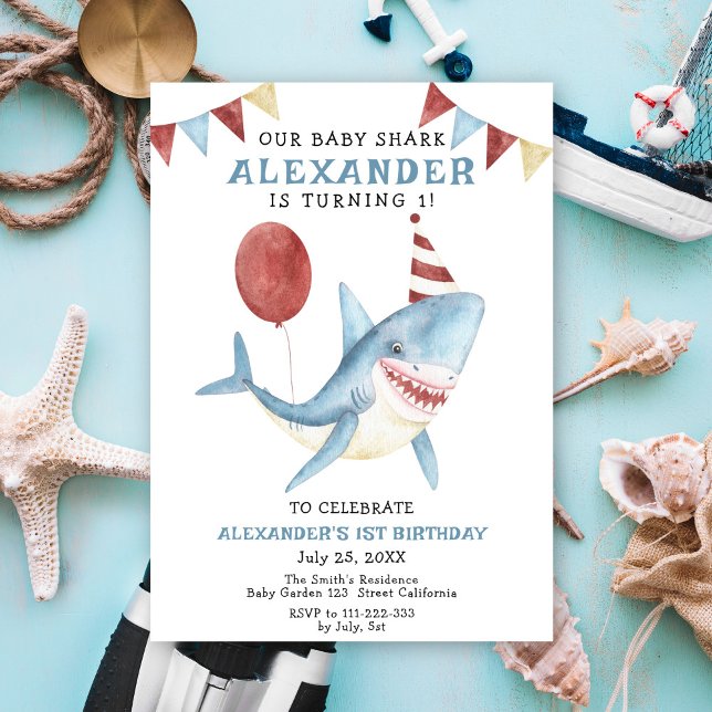 Invitation Notre Bébé Requin 1er Anniversaire sous la mer (Créateur téléchargé)