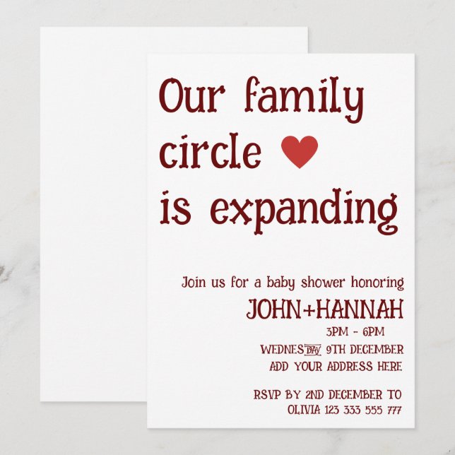 Invitation Notre cercle familial s'élargit Baby shower co-ed (Devant / Derrière)