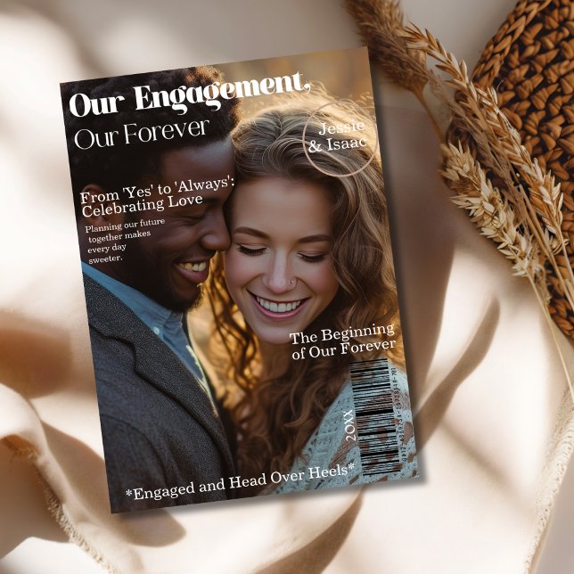 Invitation Notre couverture Fiançailles 2 Photo Magazine (Our Engagement 2 Photo Magazine Cover Invitation)