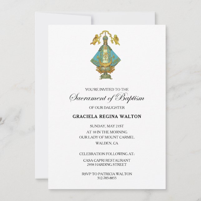 Invitation Notre-Dame de San Juan de los Lagos Baptême (Dos)