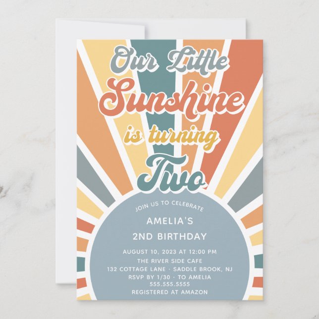 Invitation Notre Little Sunshine 2e anniversaire Rainbow Part (Devant)
