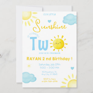 Invitation Notre Little Sunshine Boy Blue 2e fête d'anniversa
