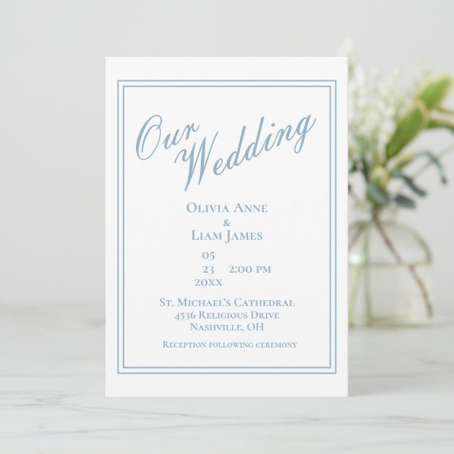Invitation Notre Mariage Dusty Blue Moderne Mariage élégant (Debout devant)