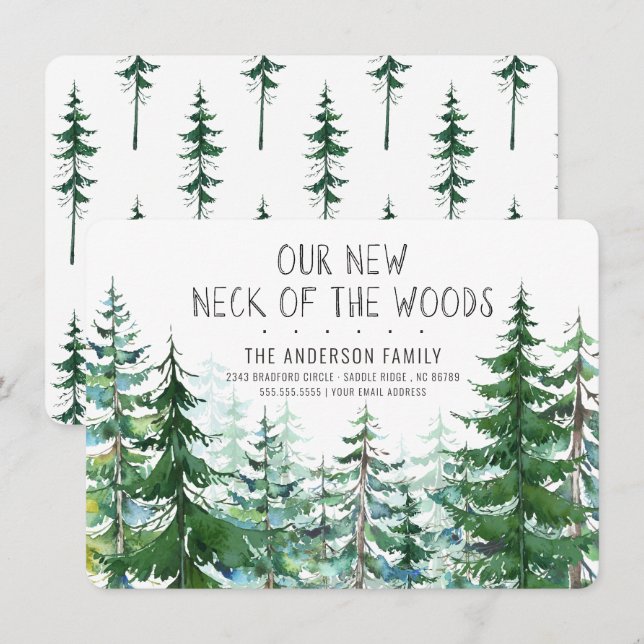 Invitation Notre nouveau cou des arbres d'épicéa des bois qui (Devant / Derrière)