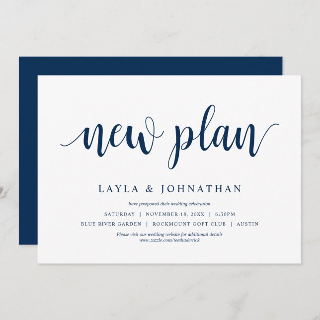 Invitation Notre nouveau plan de mariage Changer la date (Devant / Derrière)