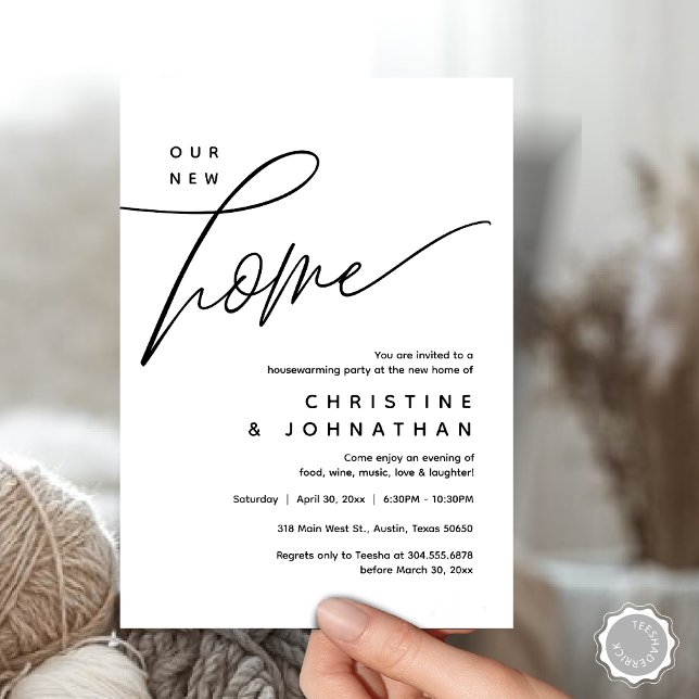 Invitation Notre Nouvelle Maison, Cosy Lovely House Party (Our New Home, Cozy Lovely Housewarming Party Invitation Card, PDF, Portrait, Black White)