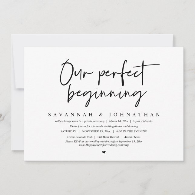 Invitation Notre Parfait Début, Mariage Elopement Party (Devant)