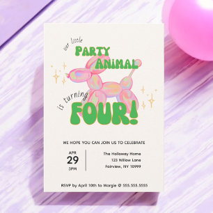 Invitation Notre petit animal de ballon de fête 4 Anniversair