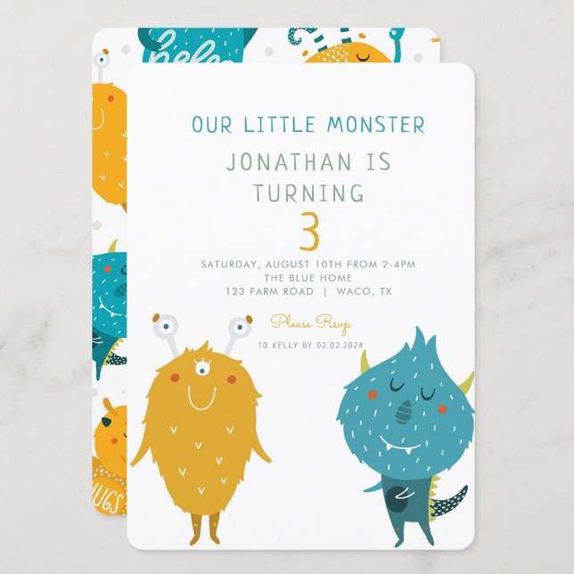 Invitation Notre petit Anniversaire coloré Monster (Créateur téléchargé)