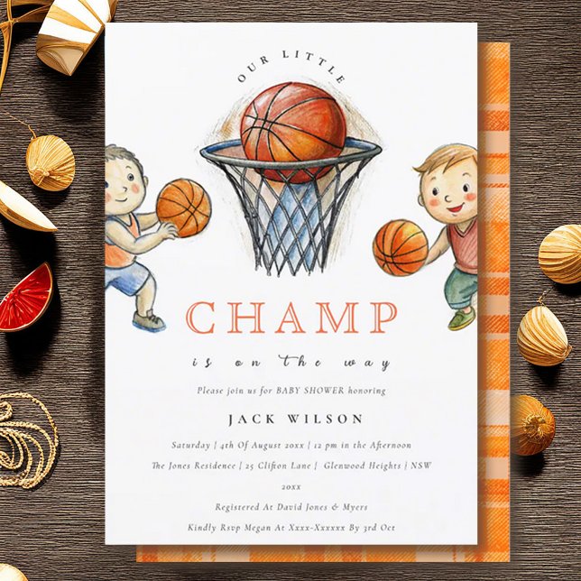 Invitation Notre petit Baby shower de basket-ball de petite t (Créateur téléchargé)