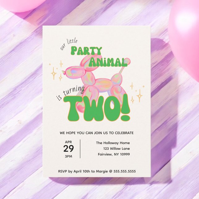 Invitation Notre petit ballon de fête animal 2e anniversaire (Créateur téléchargé)