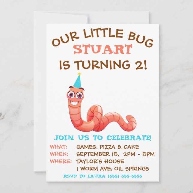 Invitation Notre Petit Bogue, Terme, Fête D'Anniversaire Du V (Devant)