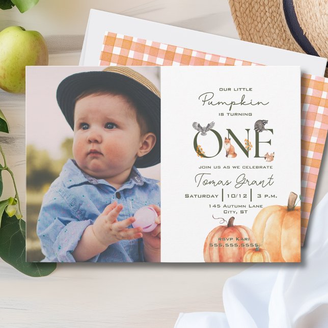 Invitation Notre Petit Bois Citrouille Automne Premier Annive (Our Little Pumpkin Woodland Fall First Birthday In Invitation)