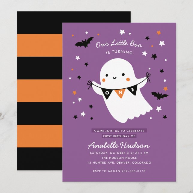 Invitation Notre Petit Boo Cute Kids Halloween Premier annive (Devant / Derrière)