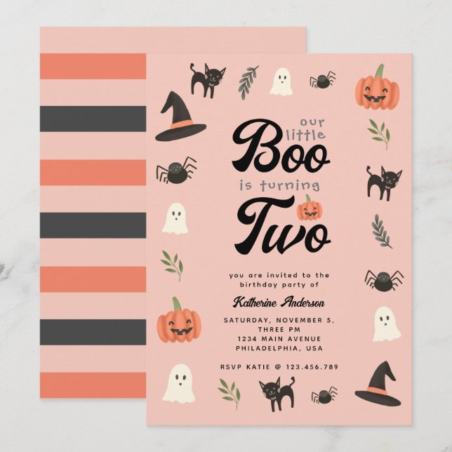 Invitation Notre Petit Boo Tourne Deux Anniversaires D'Hallow (Devant / Derrière)