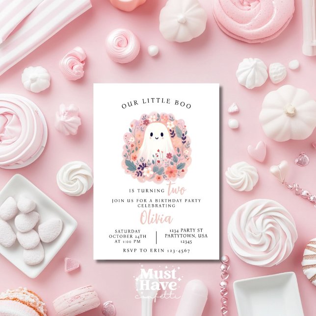 Invitation Notre Petit Boo tourne deux Fantôme Boho anniversa (Créateur téléchargé)