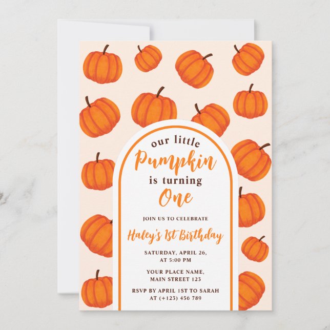 Invitation Notre Petit Citrouille 1er Anniversaire Orange (Devant)