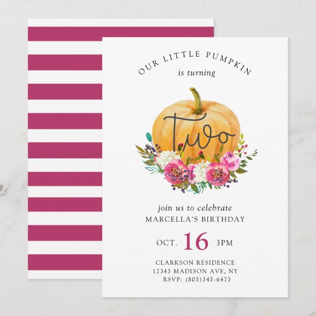 Invitation Notre Petit Citrouille 2e anniversaire (Devant / Derrière)